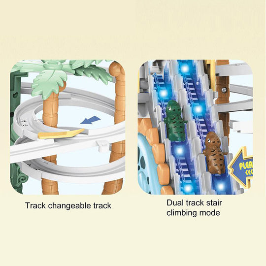 ⏰Limited stock available—grab yours now!🥳Electric Dual Track Dinosaur Slide - Interactive Fun with Track Changes and Lights