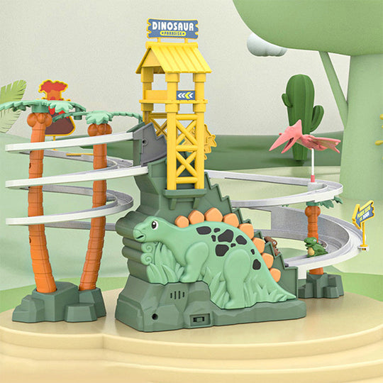 ⏰Limited stock available—grab yours now!🥳Electric Dual Track Dinosaur Slide - Interactive Fun with Track Changes and Lights