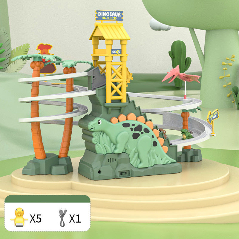 ⏰Limited stock available—grab yours now!🥳Electric Dual Track Dinosaur Slide - Interactive Fun with Track Changes and Lights