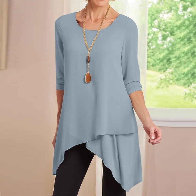 🔥👚 【S-4XL】Women's Long Sleeve Asymmetrical Hem T-Shirt