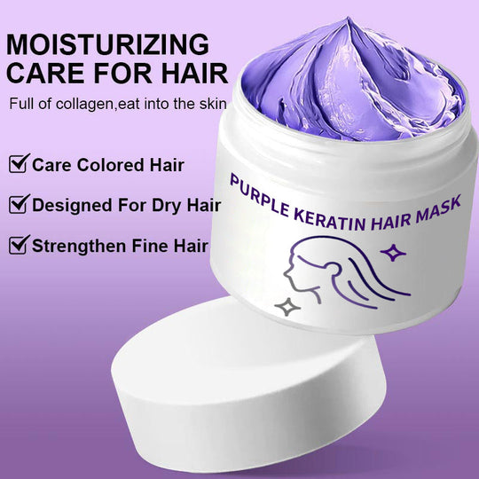 💜BUY 3 GET 2 FREE✨Purple Keratin Hair Mask - Intense Repair for Curly or Color-Treated Hair, Restores Shine & Softness in 3 Mins🌿🧴