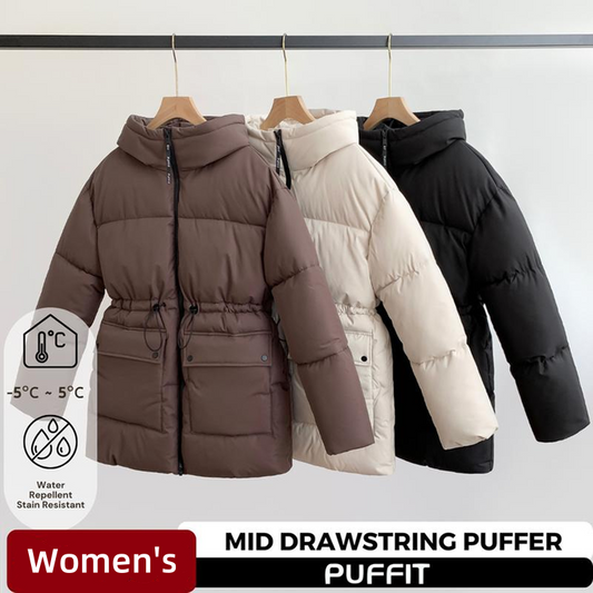Women's Warm Solid Drawstring Puffer Jacket