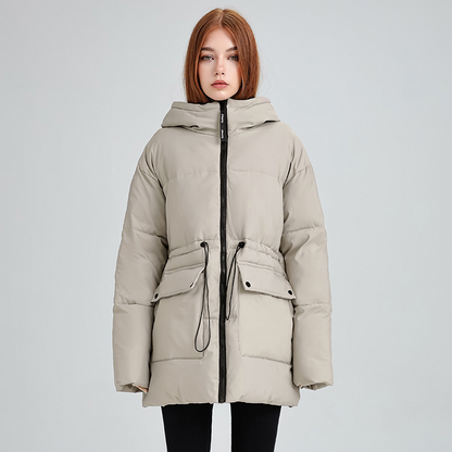 Women's Warm Solid Drawstring Puffer Jacket