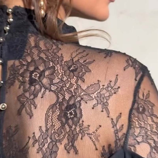 Women's Elegant Mock Neck Lace Back Midi Dress