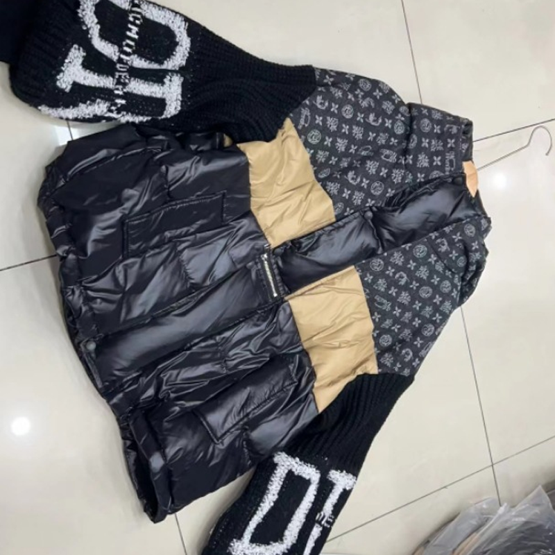 Women’s Patchwork Knit Sleeve Hooded Puffer Jacket