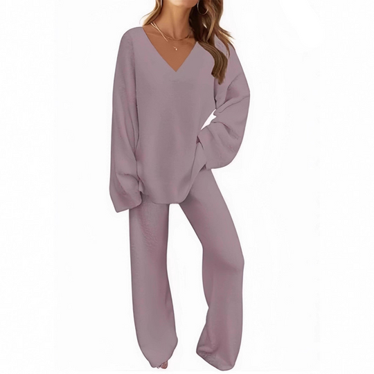 Women's V-Neck Long Sleeve Sweater & Pants Set