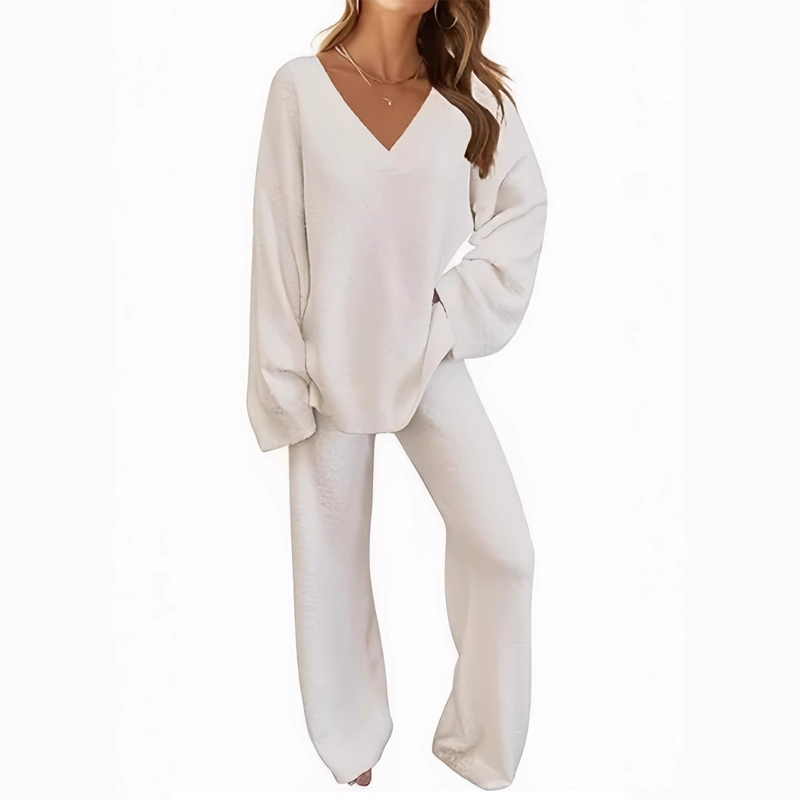 Women's V-Neck Long Sleeve Sweater & Pants Set