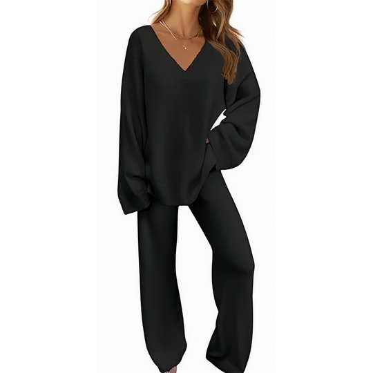 Women's V-Neck Long Sleeve Sweater & Pants Set