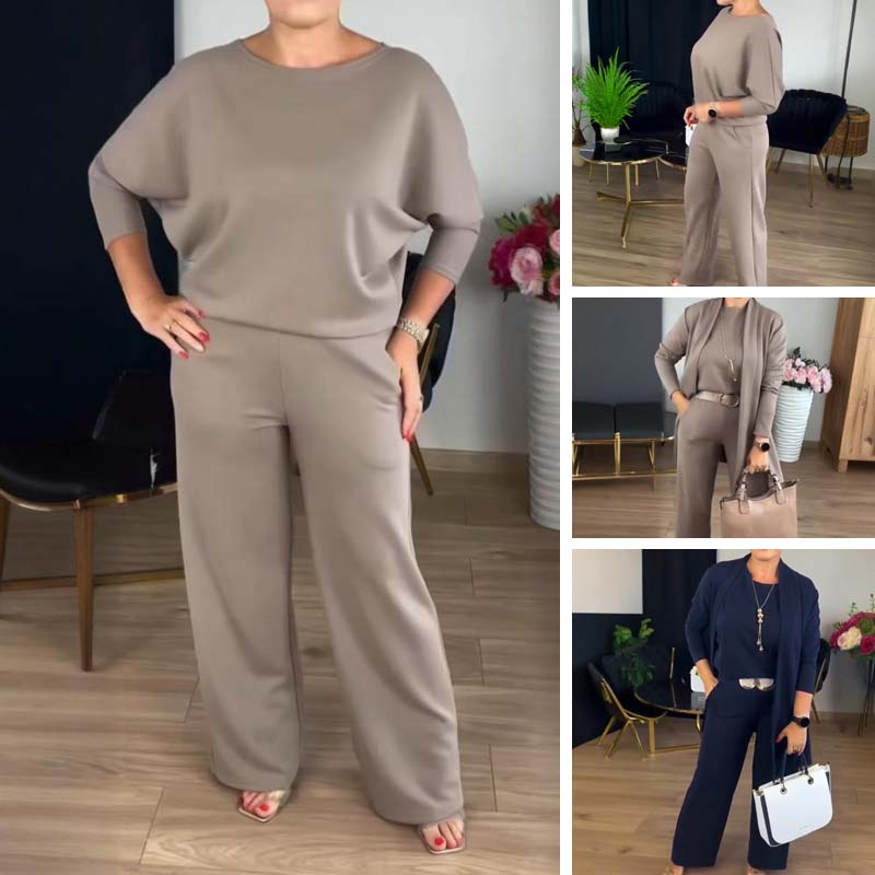 👗 Elegant Longline Cardigan 3-Piece Set – Soft Fabric, Chic Top & Pants for Office Commute & Daily Outings ✨