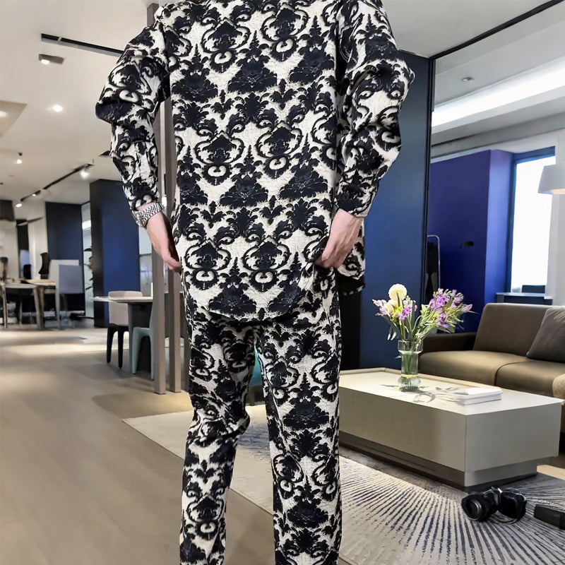 👕 Men's Floral Print Jacket & Pants Set – Slim-Fit Cut, Bold Floral Design, Ideal for Street Style & Casual Hangouts
