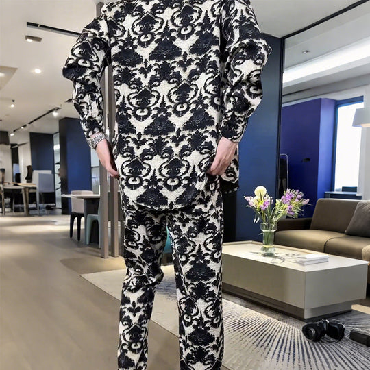 👕 Men's Floral Print Jacket & Pants Set – Slim-Fit Cut, Bold Floral Design, Ideal for Street Style & Casual Hangouts