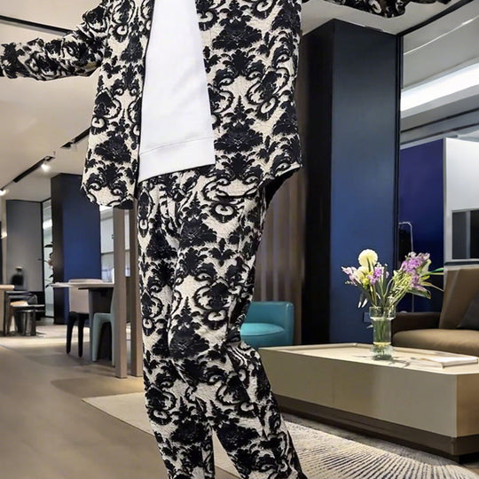 👕 Men's Floral Print Jacket & Pants Set – Slim-Fit Cut, Bold Floral Design, Ideal for Street Style & Casual Hangouts