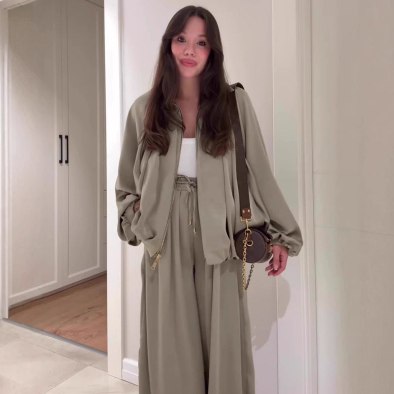 ❄️PROMOZIONE ULTIMO GIORNO - 50% DI SCONTO 💖 Giacca con cerniera aderente & Set di pantaloni a gamba larga✈️Spedizione gratuita