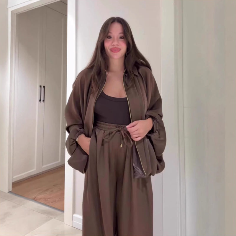 ❄️PROMOZIONE ULTIMO GIORNO - 50% DI SCONTO 💖 Giacca con cerniera aderente & Set di pantaloni a gamba larga✈️Spedizione gratuita