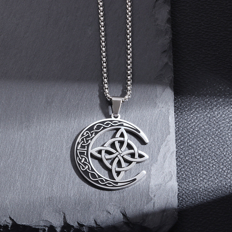 🌙⭐ Celtic Moon Pendant Necklace - Stainless Steel & Adjustable Chain, Perfect Unisex Gift ✨