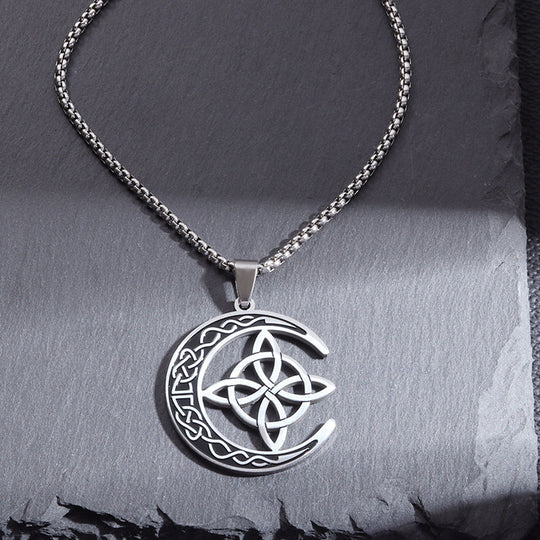 🌙⭐ Celtic Moon Pendant Necklace - Stainless Steel & Adjustable Chain, Perfect Unisex Gift ✨