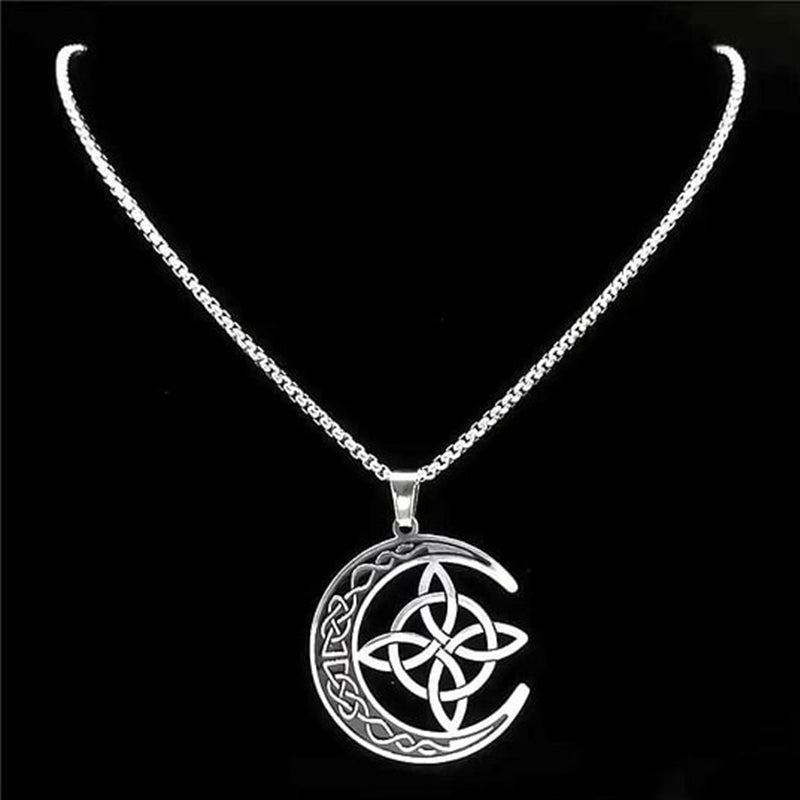 🌙⭐ Celtic Moon Pendant Necklace - Stainless Steel & Adjustable Chain, Perfect Unisex Gift ✨