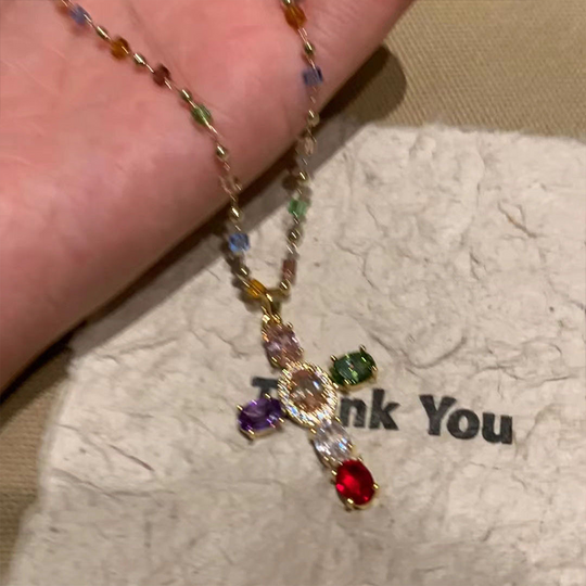 Colorful Rhinestone Cross Pendant Necklaces