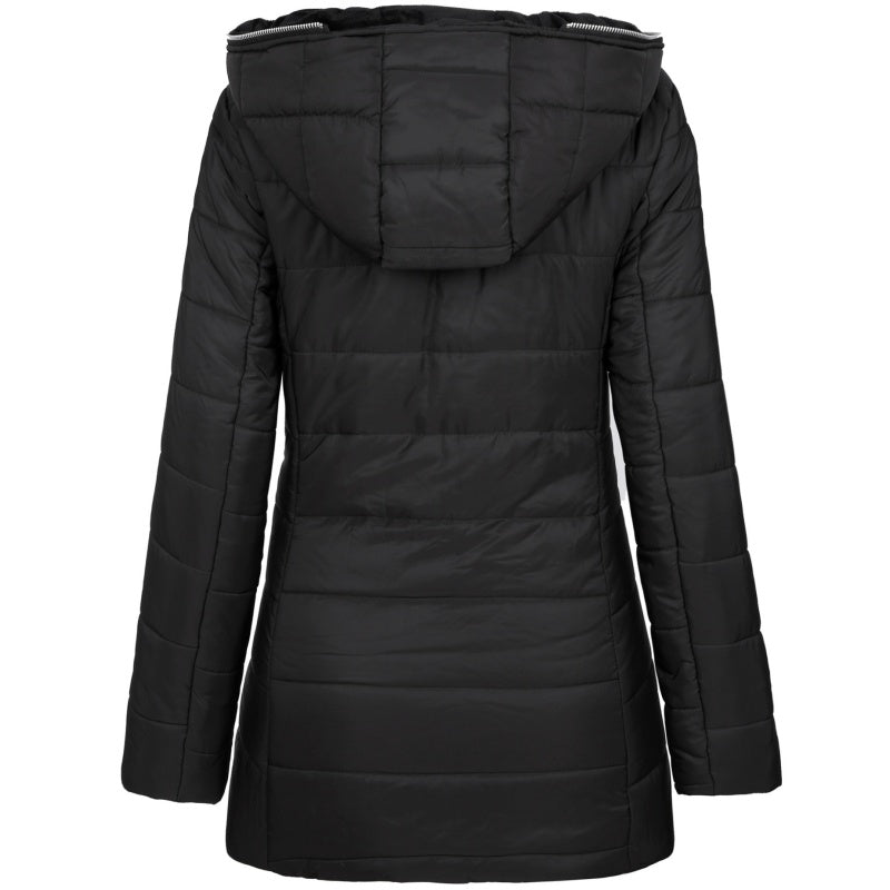 Women's Hooded Mid-Length Winter Coat with Plush Lining