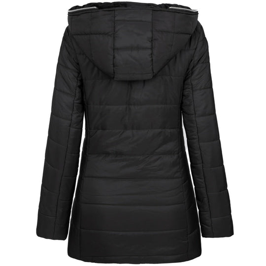 Women's Hooded Mid-Length Winter Coat with Plush Lining