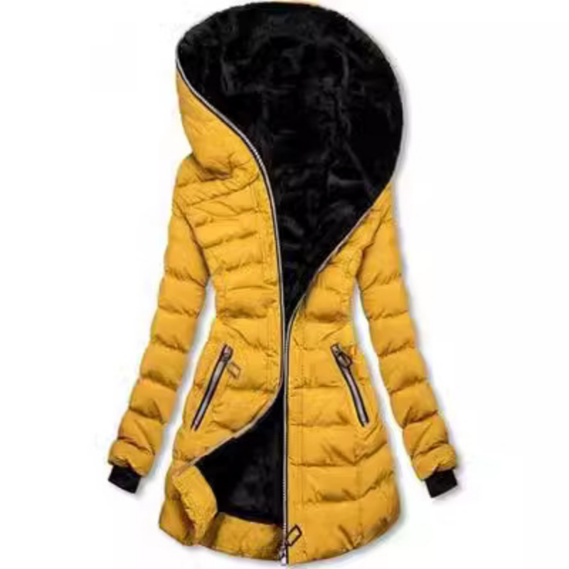 Women's Hooded Mid-Length Winter Coat with Plush Lining