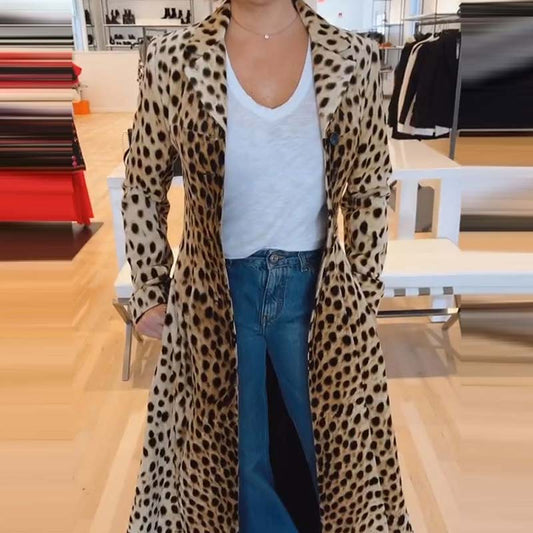 Women’s Eye-Catching Leopard Print Long Coat