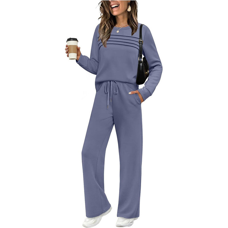 Women's Crew Neck Top & Drawstring Pants Set