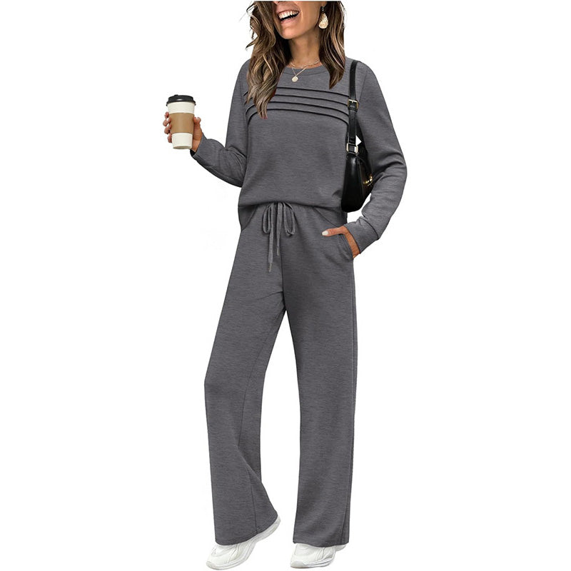 Women's Crew Neck Top & Drawstring Pants Set