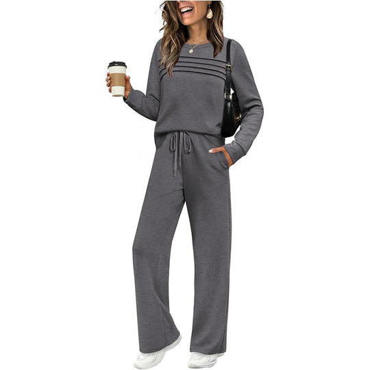 Women's Crew Neck Top & Drawstring Pants Set