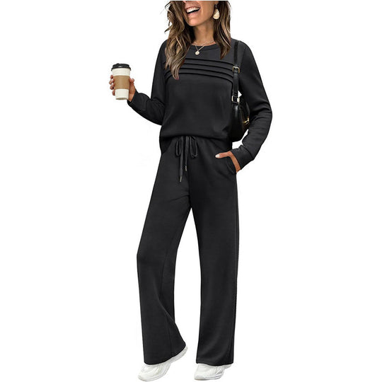 Women's Crew Neck Top & Drawstring Pants Set