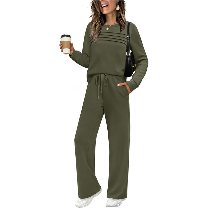 Women's Crew Neck Top & Drawstring Pants Set