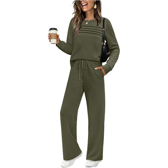 Women's Crew Neck Top & Drawstring Pants Set