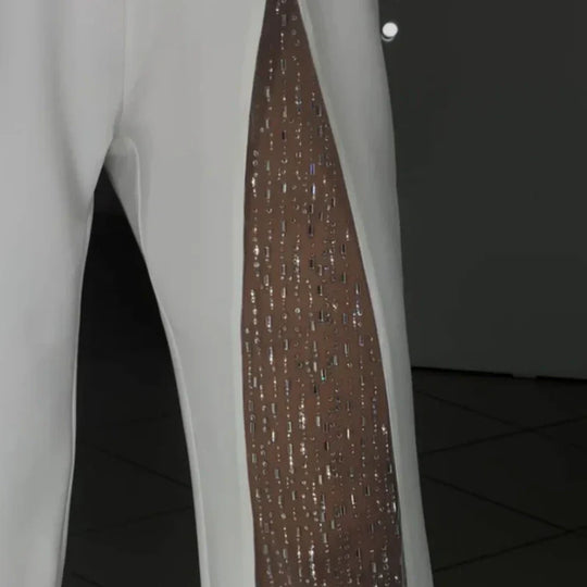 Women's One Shoulder Sparkly Mesh Flared Jumpsuits