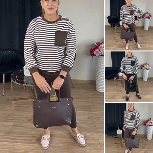 Women's Striped Top & Solid Pants Set