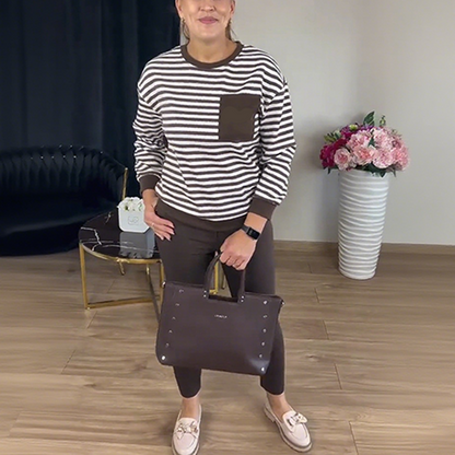 Women's Striped Top & Solid Pants Set