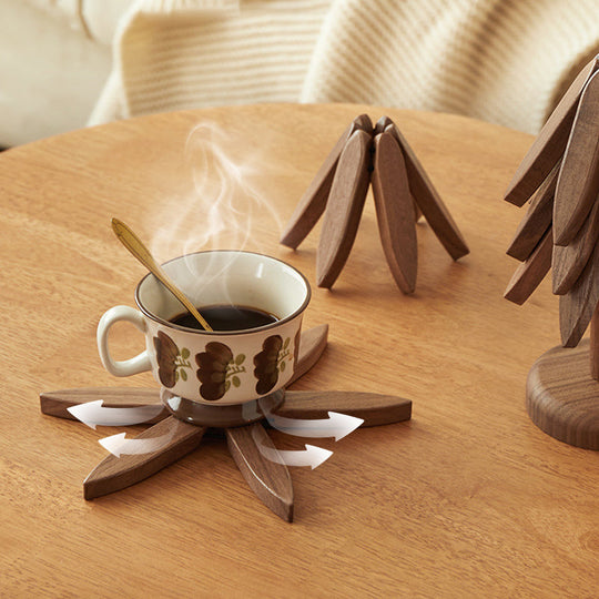 Natural Wood Tree-Shaped Folding Coaster & Decoration Set
