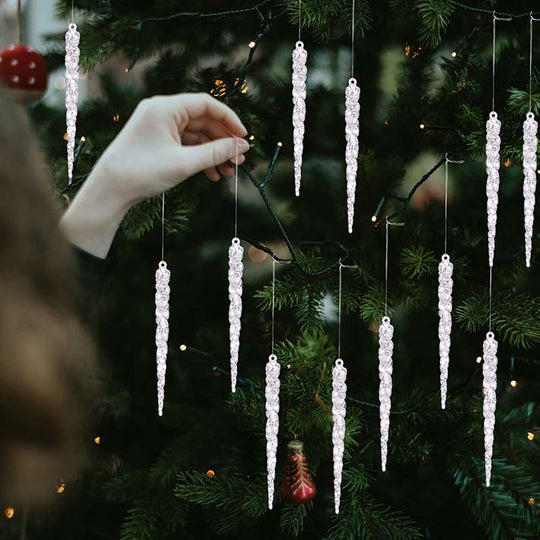 12PCS Glittering Christmas Tree Icicle Decorations