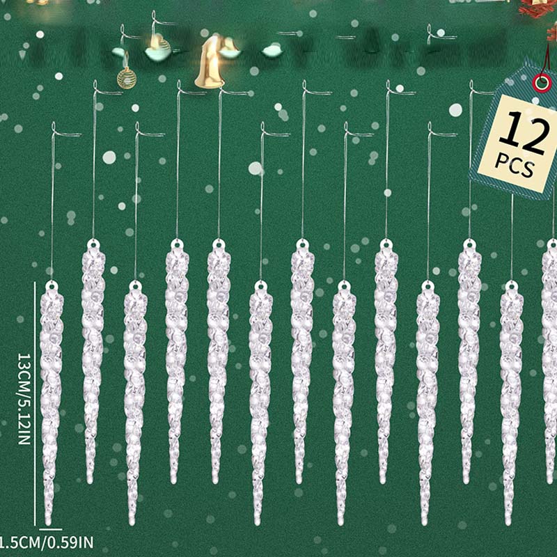 12PCS Glittering Christmas Tree Icicle Decorations