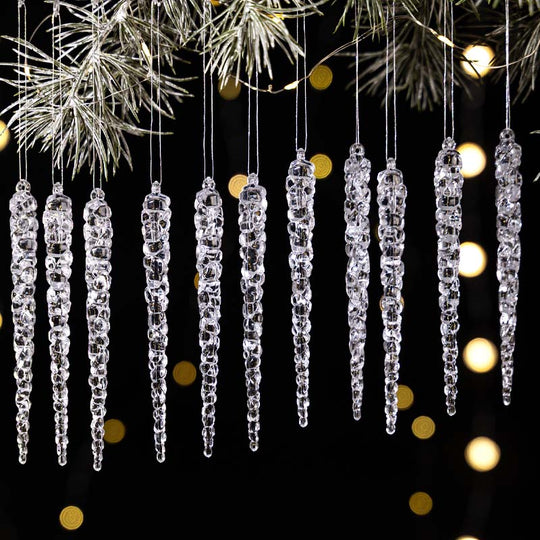 12PCS Glittering Christmas Tree Icicle Decorations
