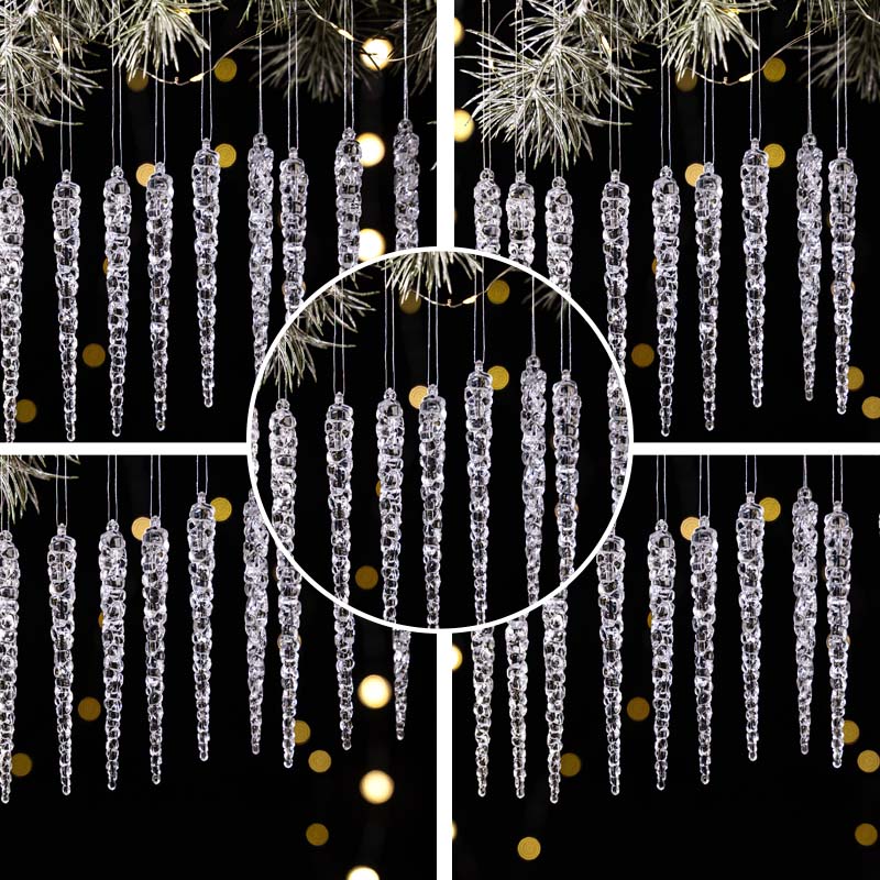 12PCS Glittering Christmas Tree Icicle Decorations