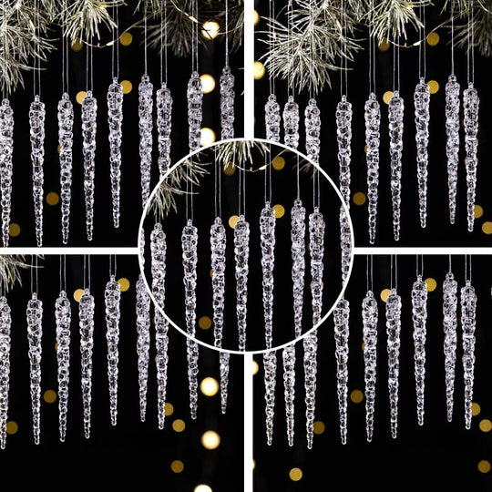 12PCS Glittering Christmas Tree Icicle Decorations