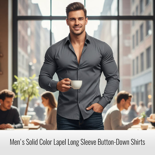 🔥Camisa de manga longa con botóns e solapa de cor sólida para homes de alta calidade Four Seasons