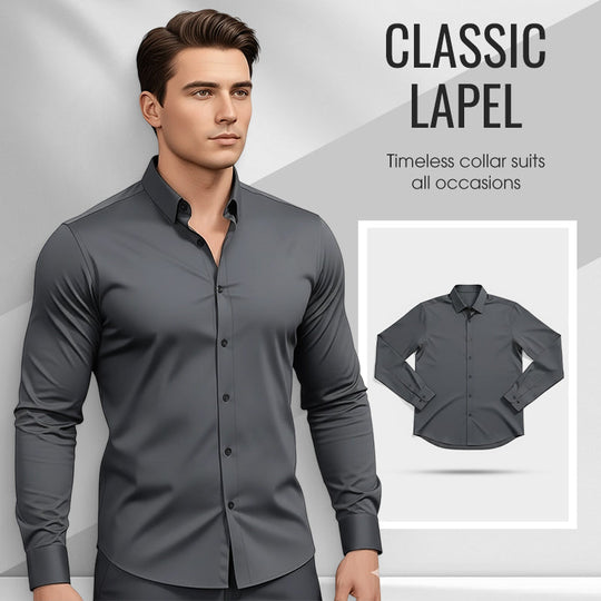 🔥Camisa de manga longa con botóns e solapa de cor sólida para homes de alta calidade Four Seasons