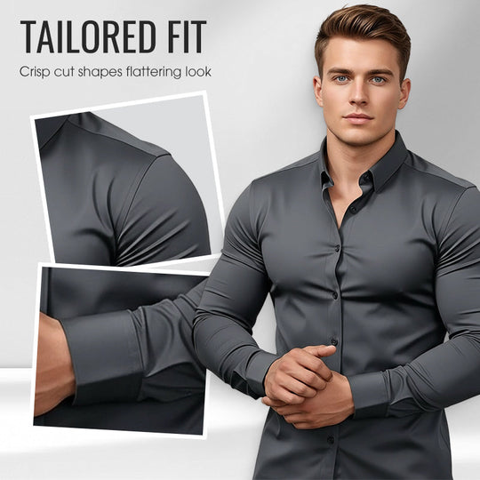 🔥Camisa de manga longa con botóns e solapa de cor sólida para homes de alta calidade Four Seasons