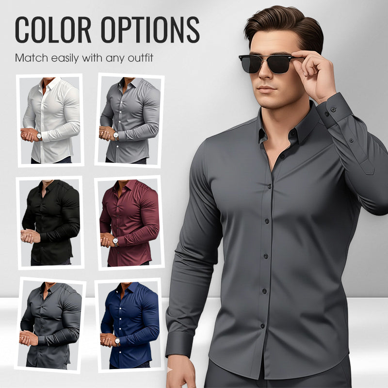 🔥Camisa de manga longa con botóns e solapa de cor sólida para homes de alta calidade Four Seasons