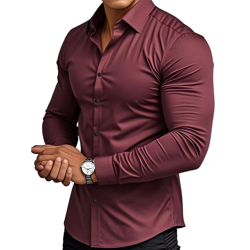 🔥Camisa de manga longa con botóns e solapa de cor sólida para homes de alta calidade Four Seasons