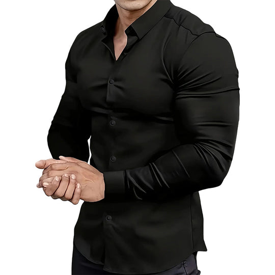 🔥Camisa de manga longa con botóns e solapa de cor sólida para homes de alta calidade Four Seasons
