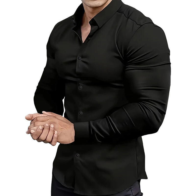 Men's Lapel Button-Down Shirt — Long Sleeve, Solid Colour 👔