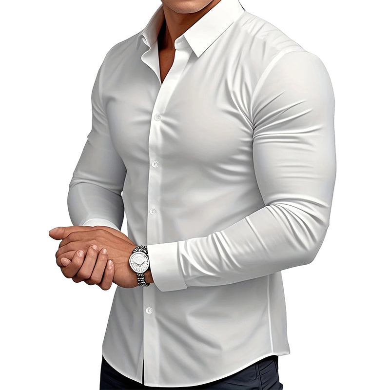 🔥Camisa de manga longa con botóns e solapa de cor sólida para homes de alta calidade Four Seasons