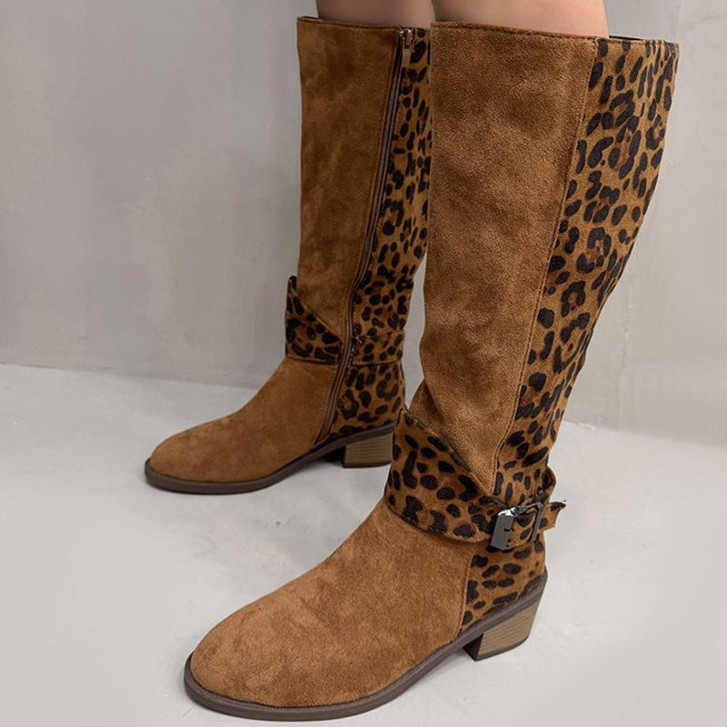 💜PROMOCIÓN DO ÚLTIMO DÍA - 50% DE DESCONTO💜Botas de montar con estampado de leopardo para muller